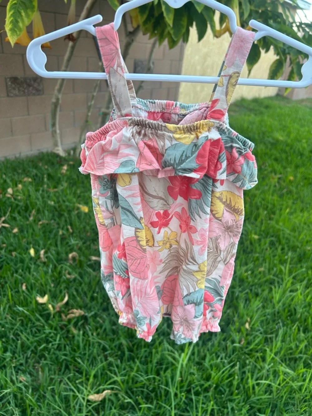 Carter's Coral Pink & Yellow Floral Ruffle Tank